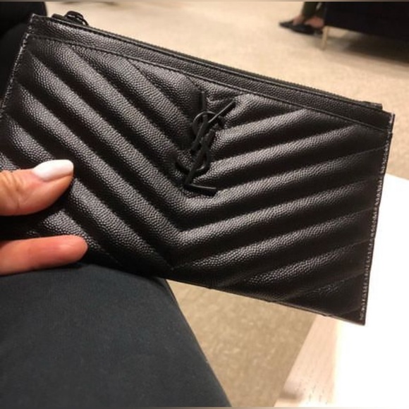 SAINT LAURENT Monogramme Quilted Calfskin Zip Pouch Black